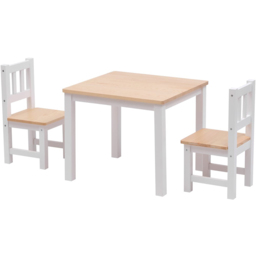 FurnitureHMD Kids 2 Seater White Pine Wood Table and Chair Set - White+Natural - Wilko - thumbnail 3