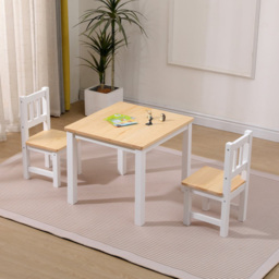 FurnitureHMD Kids 2 Seater White Pine Wood Table and Chair Set - White+Natural - Wilko - thumbnail 7