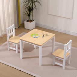 FurnitureHMD Kids 2 Seater White Pine Wood Table and Chair Set - White+Natural - Wilko - thumbnail 6