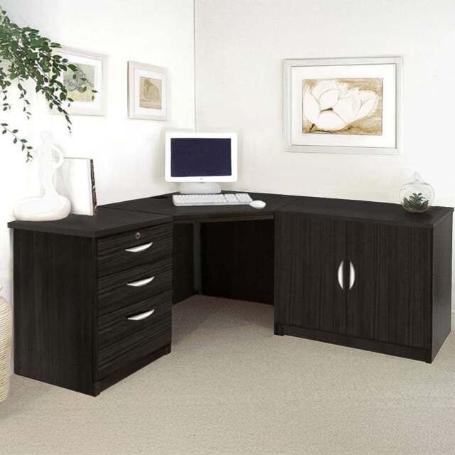 R White Cabinets 2 Door 3 Drawer Black Set-13 Corner Desk - Size: 72.8 x 179 x 141.9cm - Wilko - image 1