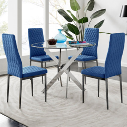 Furniturebox Arona Valera 4 Seater Round Dining Set Navy Black and Chrome - Blue - Wilko - thumbnail 1