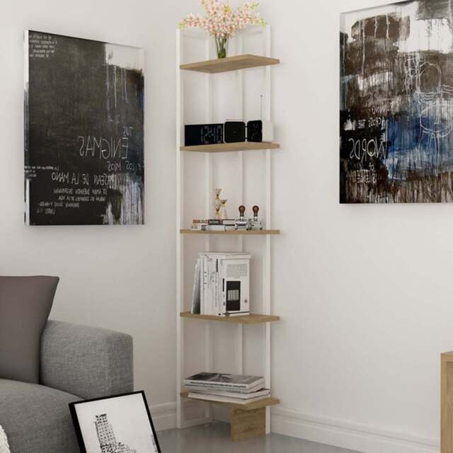 Decorotika Alice 5 Tier White and Oud Oak Corner Bookshelf - Size: 180 x 45 x 22cm - Multi - Wilko - image 1