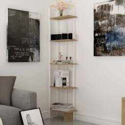 Decorotika Alice 5 Tier White and Oud Oak Corner Bookshelf - Size: 180 x 45 x 22cm - Multi - Wilko