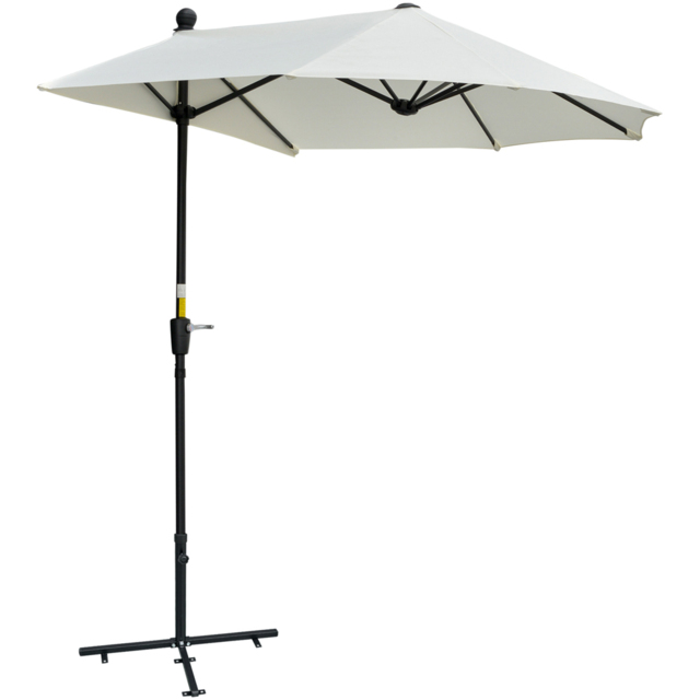 Outsunny Cream White Crank Handle Half Parasol with Cross Base 2m - Wilko - image 1