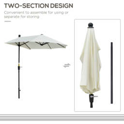 Outsunny Cream White Crank Handle Half Parasol with Cross Base 2m - Wilko - thumbnail 7