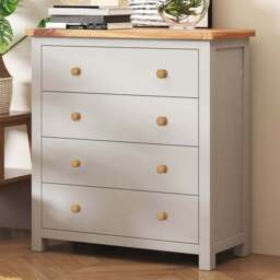 Argenta 4 Drawer Light Grey Chest of Drawers with Wood Knobs - Wilko
