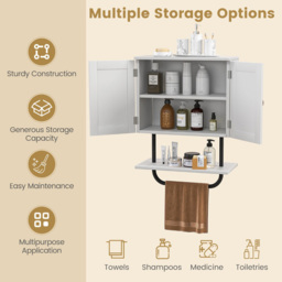 Costway 2 Door Single Shelf White Wall Mounted Bathroom Cabinet - Size: 54 x 37 x 16cm - Wilko - thumbnail 7