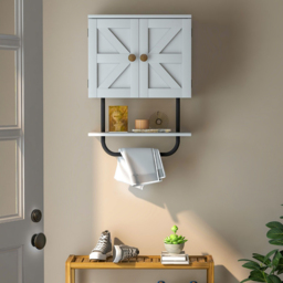 Costway 2 Door Single Shelf White Wall Mounted Bathroom Cabinet - Size: 54 x 37 x 16cm - Wilko - thumbnail 4