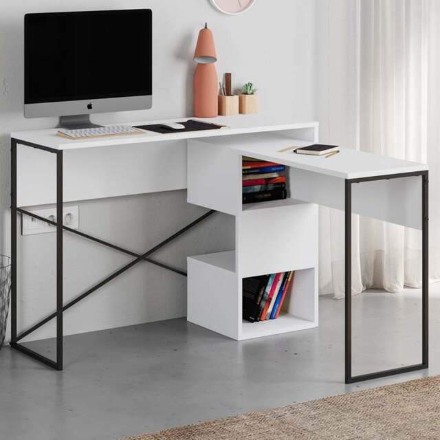 Decortie Badau 3 Shelf Modern Multipurpose Computer Desk White - Size: 77 x 110 x 37.2cm - Wilko - image 1