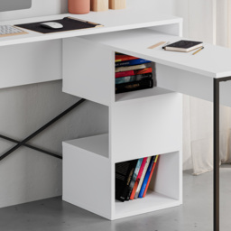 Decortie Badau 3 Shelf Modern Multipurpose Computer Desk White - Size: 77 x 110 x 37.2cm - Wilko - thumbnail 4