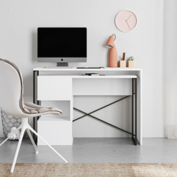 Decortie Badau 3 Shelf Modern Multipurpose Computer Desk White - Size: 77 x 110 x 37.2cm - Wilko - thumbnail 5