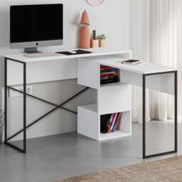 Decortie Badau 3 Shelf Modern Multipurpose Computer Desk White - Size: 77 x 110 x 37.2cm - Wilko - thumbnail 1