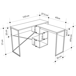 Decortie Badau 3 Shelf Modern Multipurpose Computer Desk White - Size: 77 x 110 x 37.2cm - Wilko - thumbnail 7