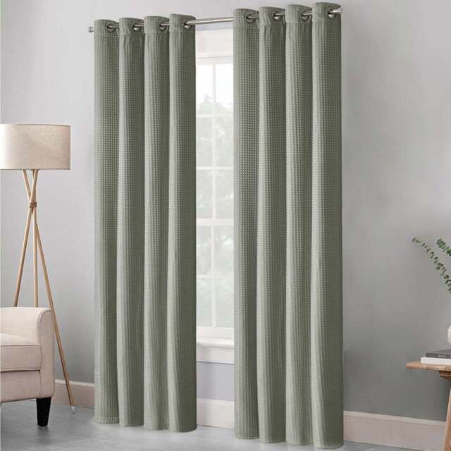 Velosso Waffle Sage Blackout Curtains 137 x 168cm - Size: W 163 x D 137cm - Green - Wilko - image 1