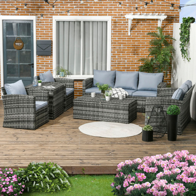 Outsunny 7 Seater Rattan Grey Garden Lounge Set - Wilko - image 1