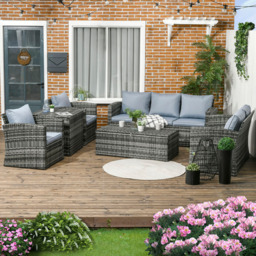 Outsunny 7 Seater Rattan Grey Garden Lounge Set - Wilko