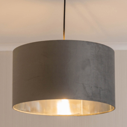 ValueLights Reni Grey Velvet and Chrome Inner Large Pendant Shade - Size: 25 x 45 x 45cm - Wilko - thumbnail 4