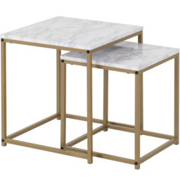 Seconique Dallas Marble and Gold Effect Nest of Tables Set of 2 - Size: 45 x 45 x 50cm - White - Wilko - thumbnail 3