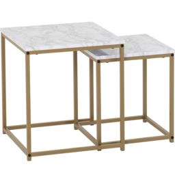 Seconique Dallas Marble and Gold Effect Nest of Tables Set of 2 - Size: 45 x 45 x 50cm - White - Wilko - thumbnail 4