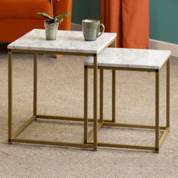 Seconique Dallas Marble and Gold Effect Nest of Tables Set of 2 - Size: 45 x 45 x 50cm - White - Wilko