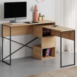 Decortie Badau 3 Shelf Modern Multipurpose Computer Desk Oak - Size: 77 x 110 x 37.2cm - Brown - Wilko - thumbnail 1