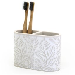 Gentle Leaf Beige Toothbrush Holder - Beige - Wilko