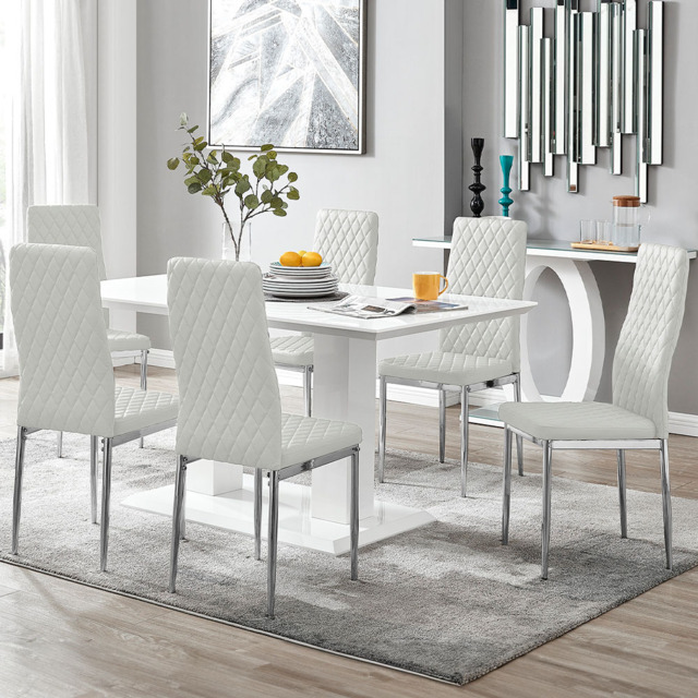 Furniturebox Molini Valera 6 Seater Dining Set White Gloss and Chrome - Wilko - image 1