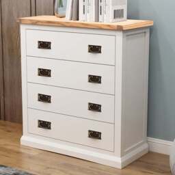 Cosenza 4 Drawer Off White Chest of Drawers with Brass Drop Handles - Wilko - thumbnail 1