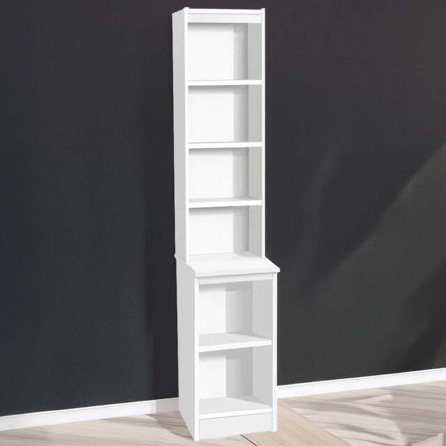 R White Cabinets 6 Shelf White Desk Height Bookcase with Hutch - Size: 182.8 x 30 x 54cm - Wilko - image 1