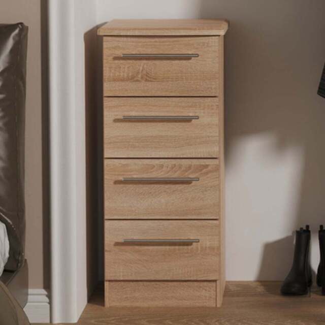 Crowndale Sherwood 4 Drawer Bardolino Oak Bedside Cabinet - Brown - Wilko - image 1