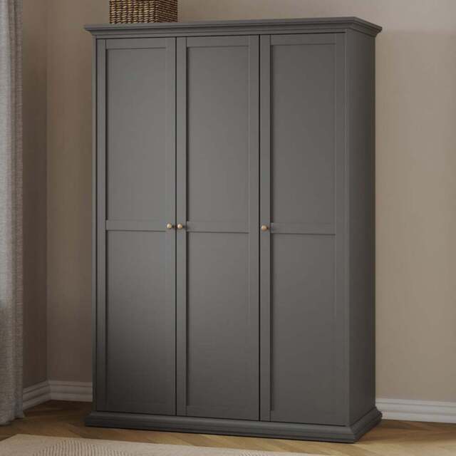 Florence Paris 3 Door Matt Grey Wardrobe - Wilko - image 1