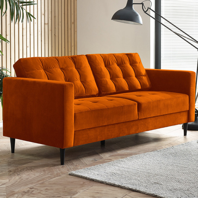 Furniturebox Josie 3 Seater Burnt Orange Velvet Sofa - Wilko - image 1