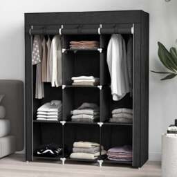 HOMCOM 8 Shelf Black Portable Fabric Wardrobe - Size: 162.5 cm x 43.0 cm x 125.0 cmcm - Wilko