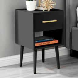Furniturebox Tyler Single Drawer Black and Gold Small Bedside Table - Wilko - thumbnail 1