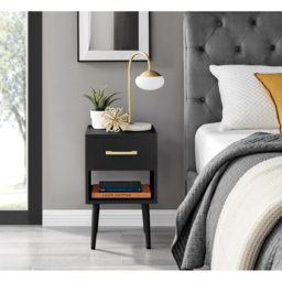 Furniturebox Tyler Single Drawer Black and Gold Small Bedside Table - Wilko - thumbnail 3