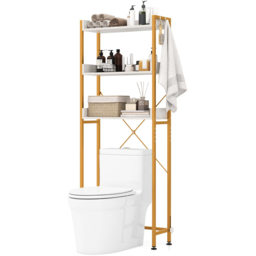 Costway 3 Shelf White and Gold Over The Toilet Storage Shelf with Hooks - Size: 93 x 33 x 20cm - Wilko - thumbnail 3