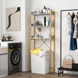 Costway 3 Shelf White and Gold Over The Toilet Storage Shelf with Hooks - Size: 93 x 33 x 20cm - Wilko - thumbnail 5