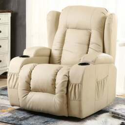 Furniture Online Caesar Cream Bonded Leather Electric Recliner Chair - Size: 105 x 95 x 98cm - Wilko