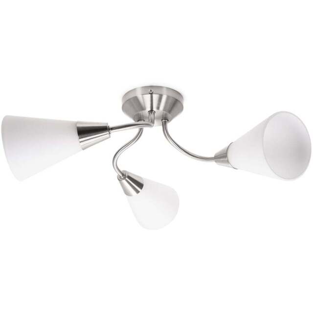 ValueLights Kristina 3 Way Frosted White Shade Silver Metal Flush LED Ceiling Light - Size: 16.5 x 44 x 44cm - Wilko - image 1