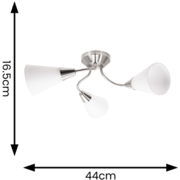 ValueLights Kristina 3 Way Frosted White Shade Silver Metal Flush LED Ceiling Light - Size: 16.5 x 44 x 44cm - Wilko - thumbnail 7