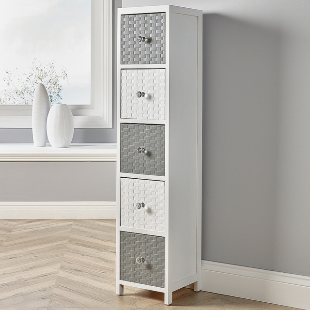 Home Source Crystal 5 Drawer White Grey Narrow Chest of Drawers - Wilko - image 1