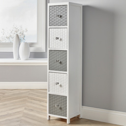 Home Source Crystal 5 Drawer White Grey Narrow Chest of Drawers - Wilko - thumbnail 1