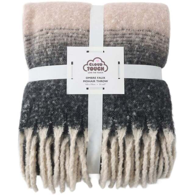Cloud Touch Ombre Faux Mohair Fringed Grey Throw 130 x 170cm - Size: 130 x 170 x 0.5cm - Charcoal - Wilko - image 1