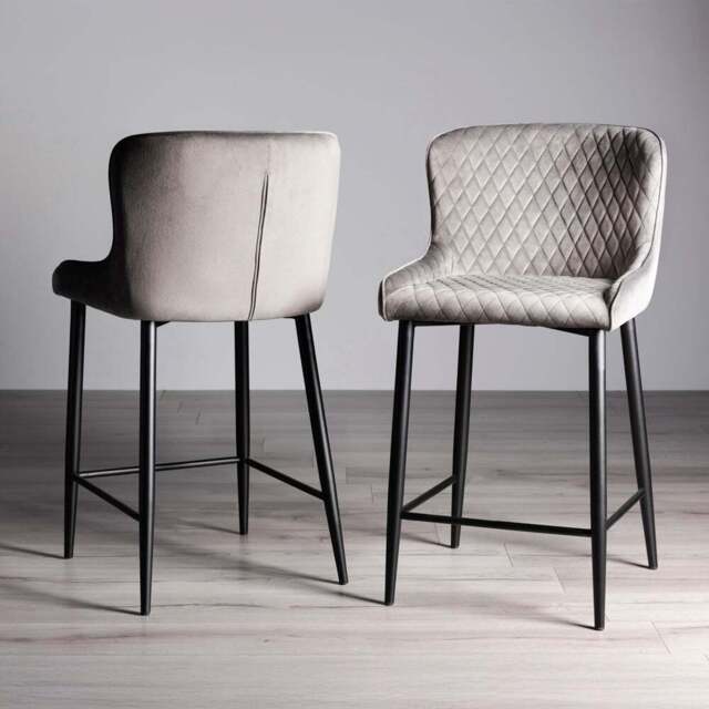 Bentley Designs Cezanne Set of 2 Grey Velvet Fabric Upholstered Barstool - Size: 97 x 49 x 56cm - Wilko - image 1