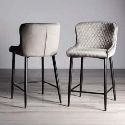 Bentley Designs Cezanne Set of 2 Grey Velvet Fabric Upholstered Barstool - Size: 97 x 49 x 56cm - Wilko - thumbnail 1
