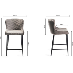 Bentley Designs Cezanne Set of 2 Grey Velvet Fabric Upholstered Barstool - Size: 97 x 49 x 56cm - Wilko - thumbnail 7