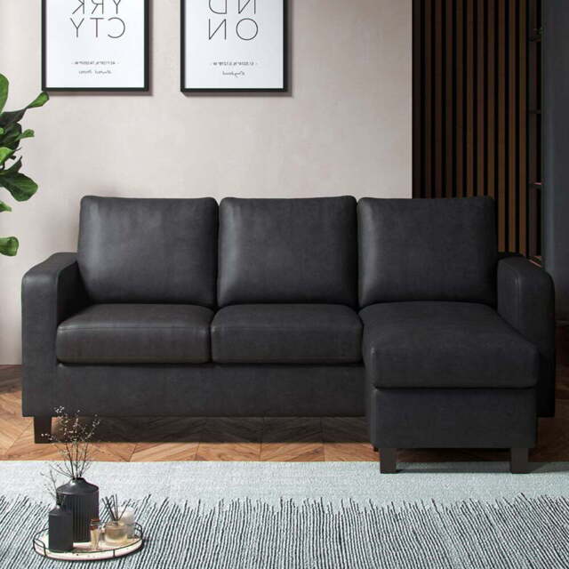 York 3 Seater Black Faux Leather Reversible L Shaped Corner Sofa - Wilko - image 1