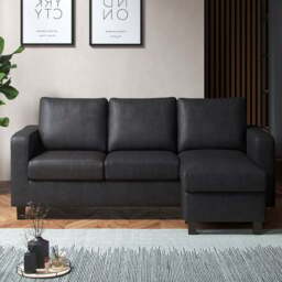 York 3 Seater Black Faux Leather Reversible L Shaped Corner Sofa - Wilko