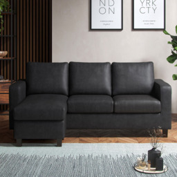 York 3 Seater Black Faux Leather Reversible L Shaped Corner Sofa - Wilko - thumbnail 7