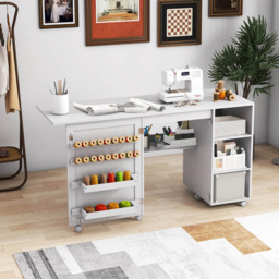 Costway 3 Shelf Folding Sewing Table with Yarn Holders and Thread Racks - Size: 102 x 61 x 18cm - White - Wilko - thumbnail 6